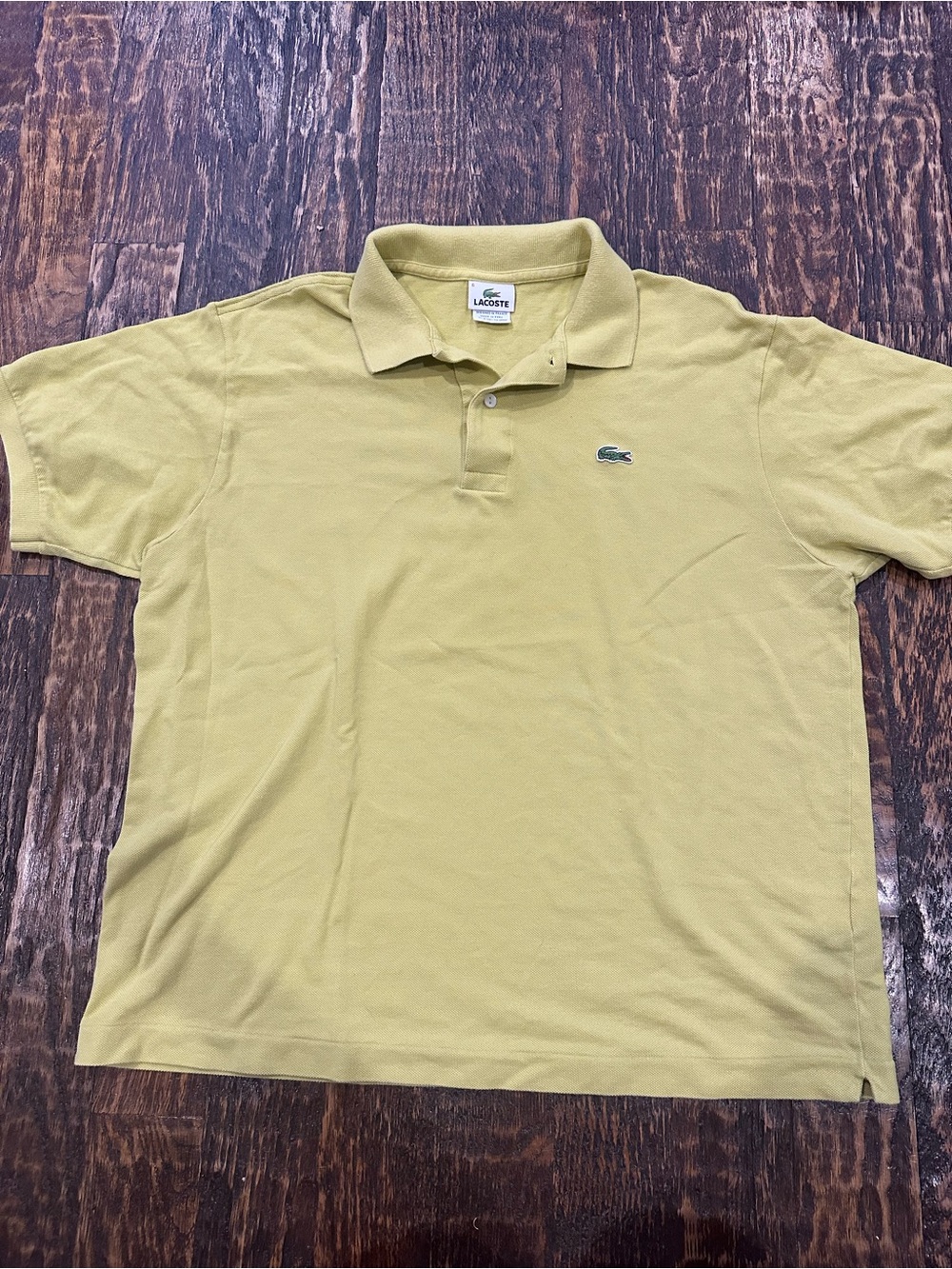 Lacoste Men’s Pale Yellow Cotton Polo with Green Crocodile Logo